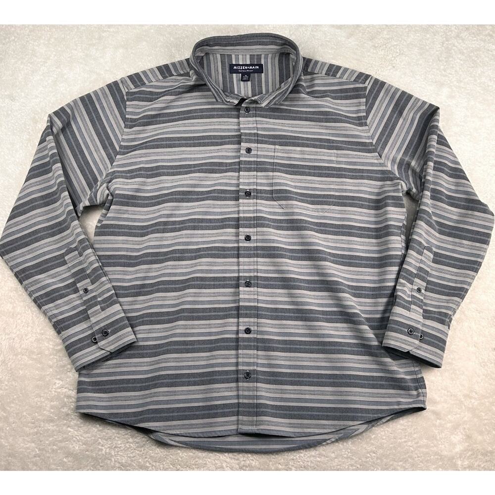 Mizzen Main Shirt Mens Sz XL Blue Striped Classic Fit Button Up Casual Preppy